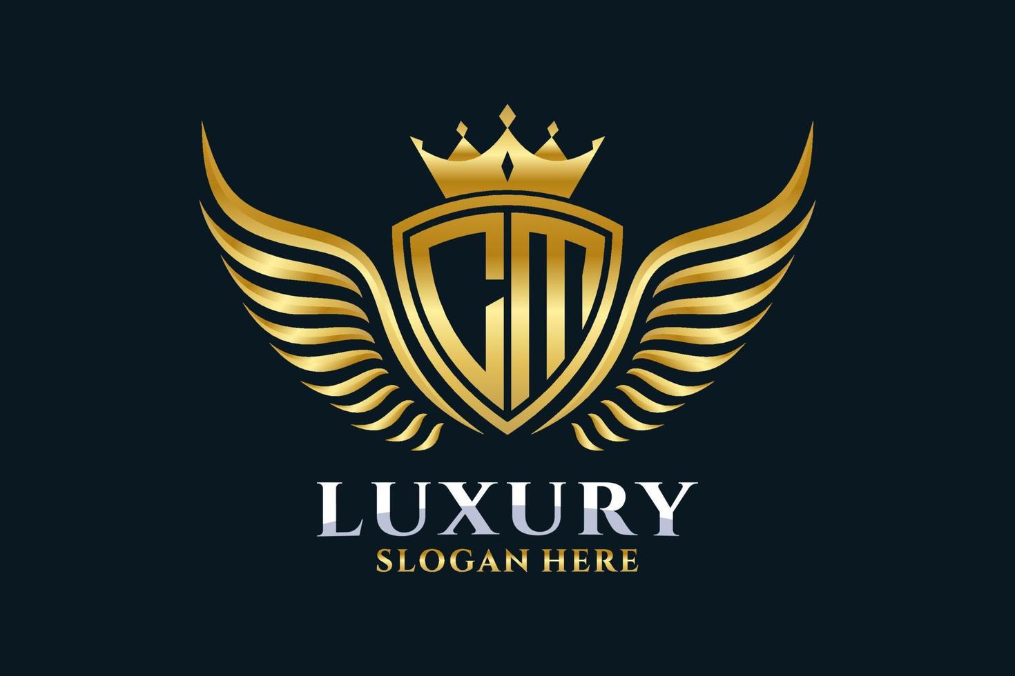 Luxury royal wing Letter CM crest Gold color Logo vector, Victory logo, crest logo, wing logo, vector logo template.