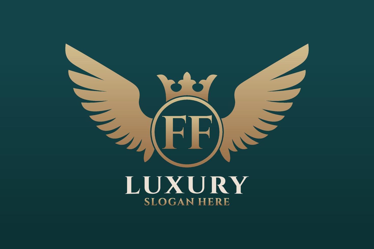 Luxury royal wing Letter FF crest Gold color Logo vector, Victory logo, crest logo, wing logo, vector logo template.