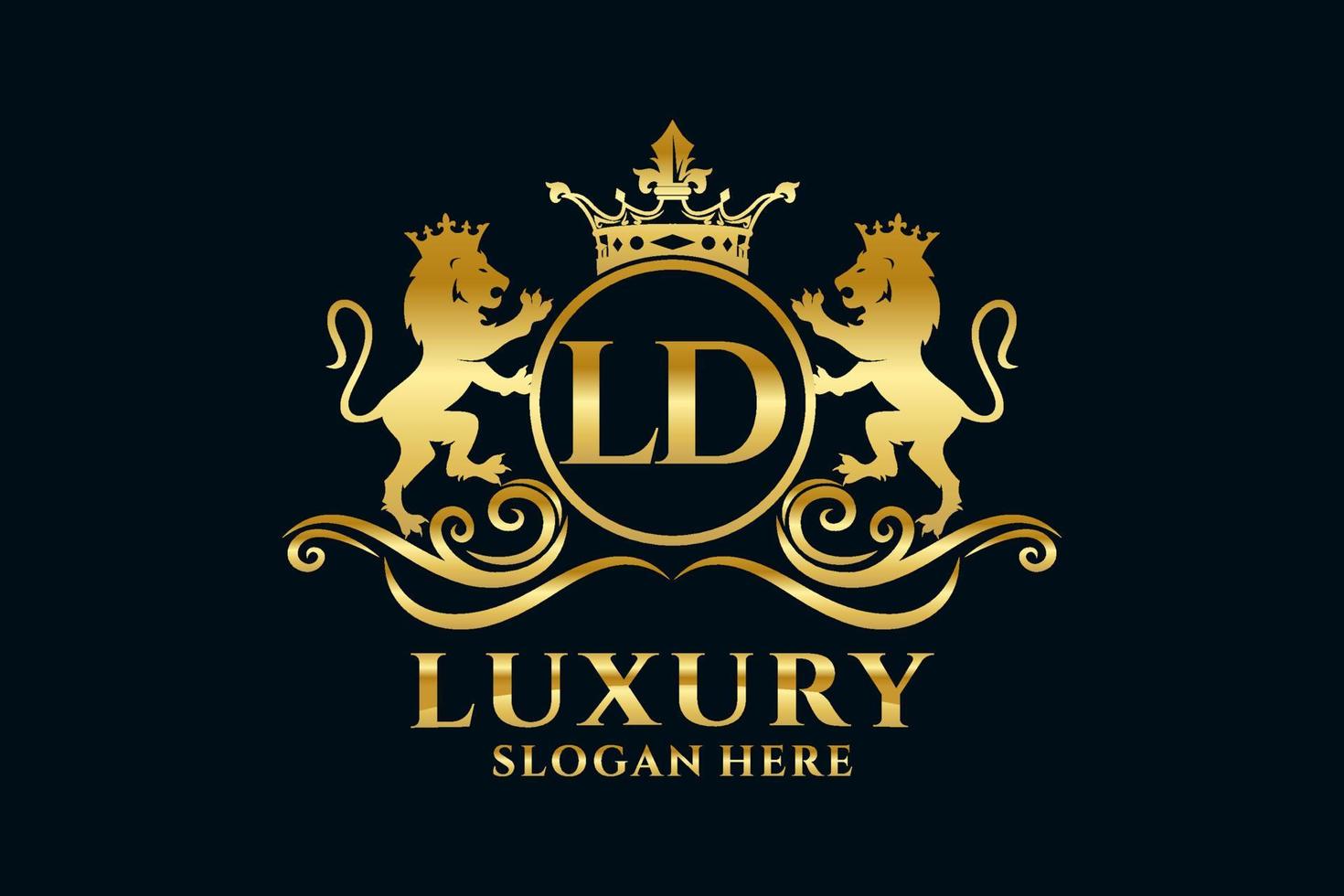 Initial LD Letter Lion Royal Luxury Logo template in vector art for luxurious branding projects and other vector illustration.