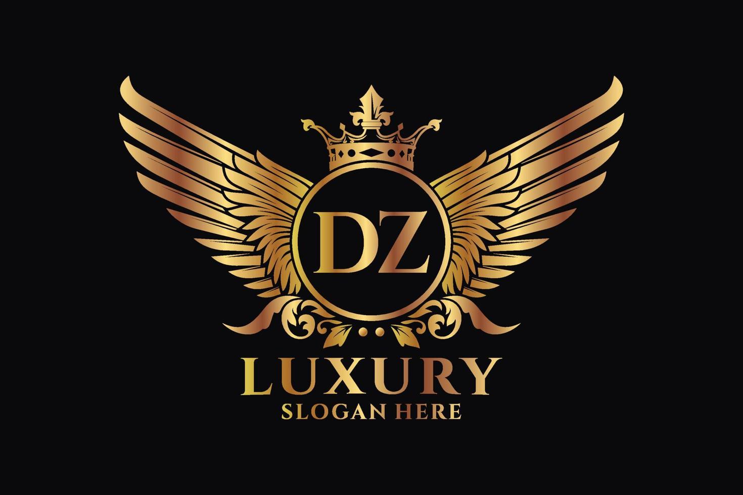 Luxury royal wing Letter DZ crest Gold color Logo vector, Victory logo, crest logo, wing logo, vector logo template.