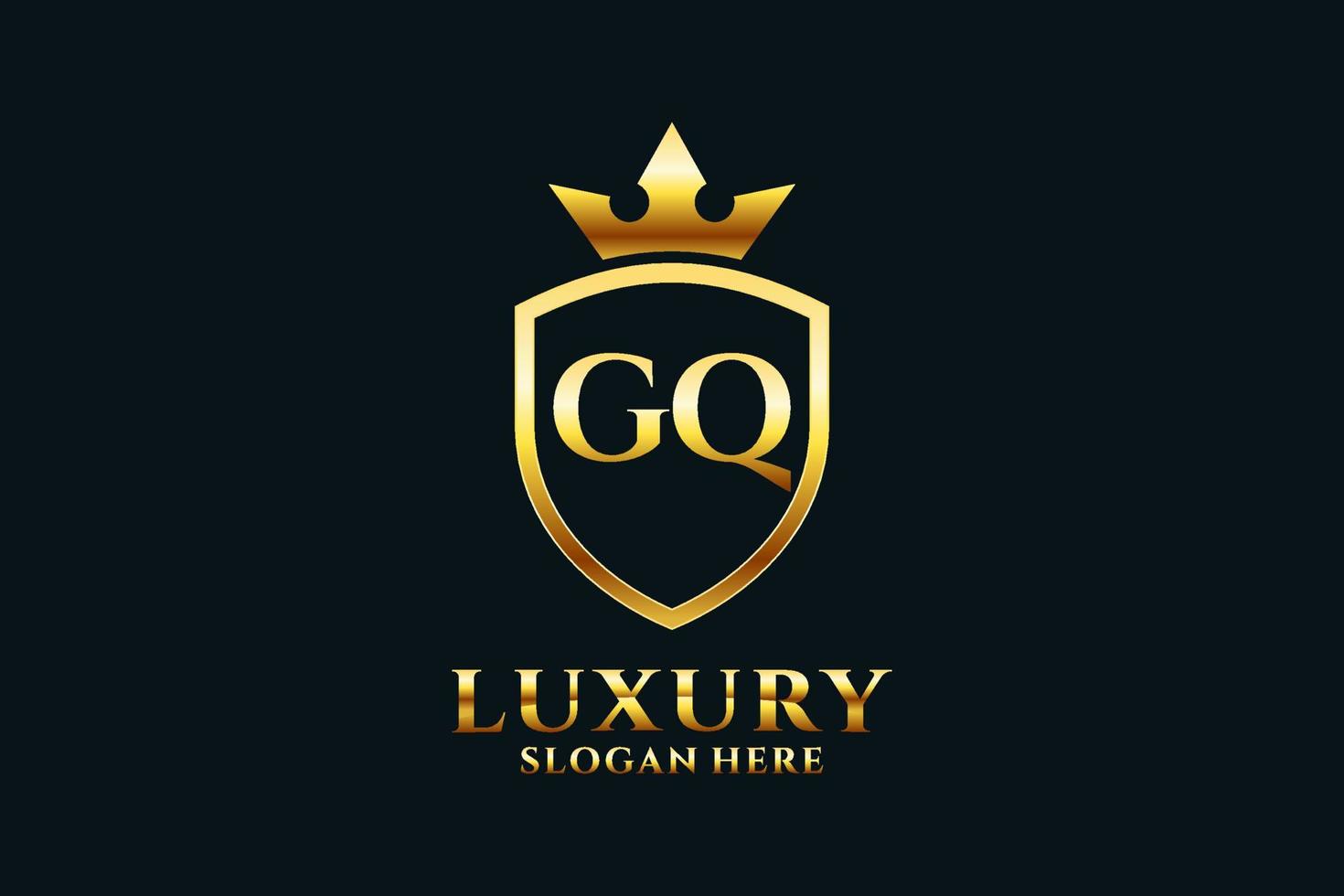 initial GQ elegant luxury monogram logo or badge template with scrolls and royal crown - perfect for luxurious branding projects vector