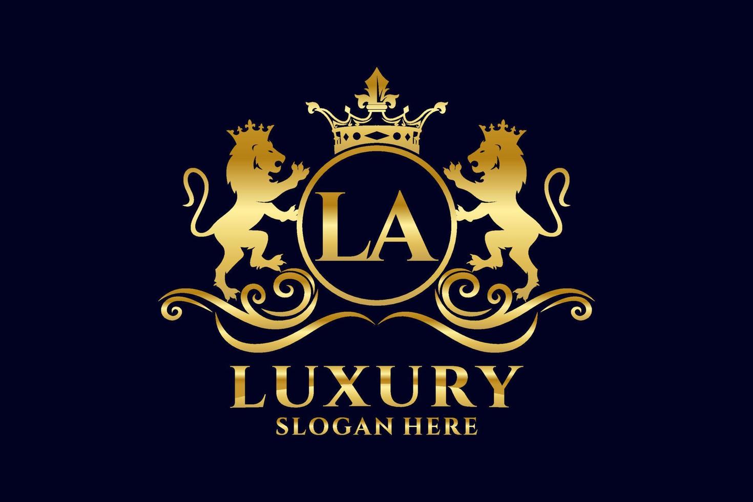 Initial LA Letter Lion Royal Luxury Logo template in vector art for luxurious branding projects and other vector illustration.