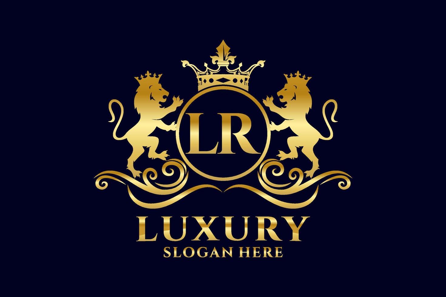 Initial LR Letter Lion Royal Luxury Logo template in vector art for luxurious branding projects and other vector illustration.