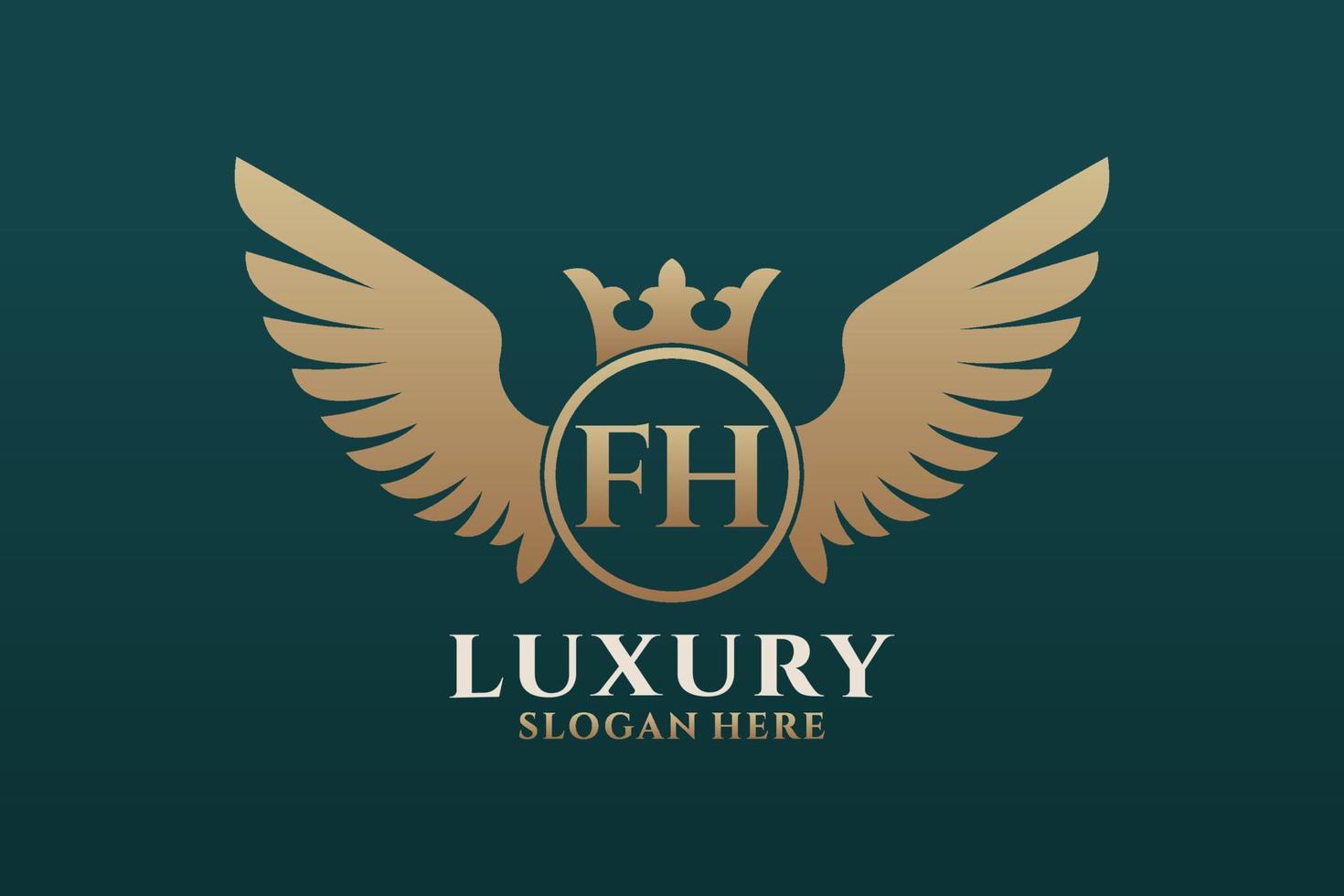 Luxury royal wing Letter FH crest Gold color Logo vector, Victory logo, crest logo, wing logo, vector logo template.