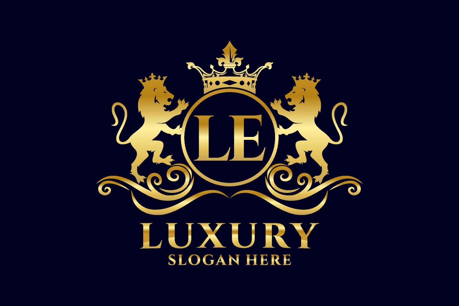 Initial LE Letter Lion Royal Luxury Logo template in vector art for luxurious branding projects and other vector illustration.