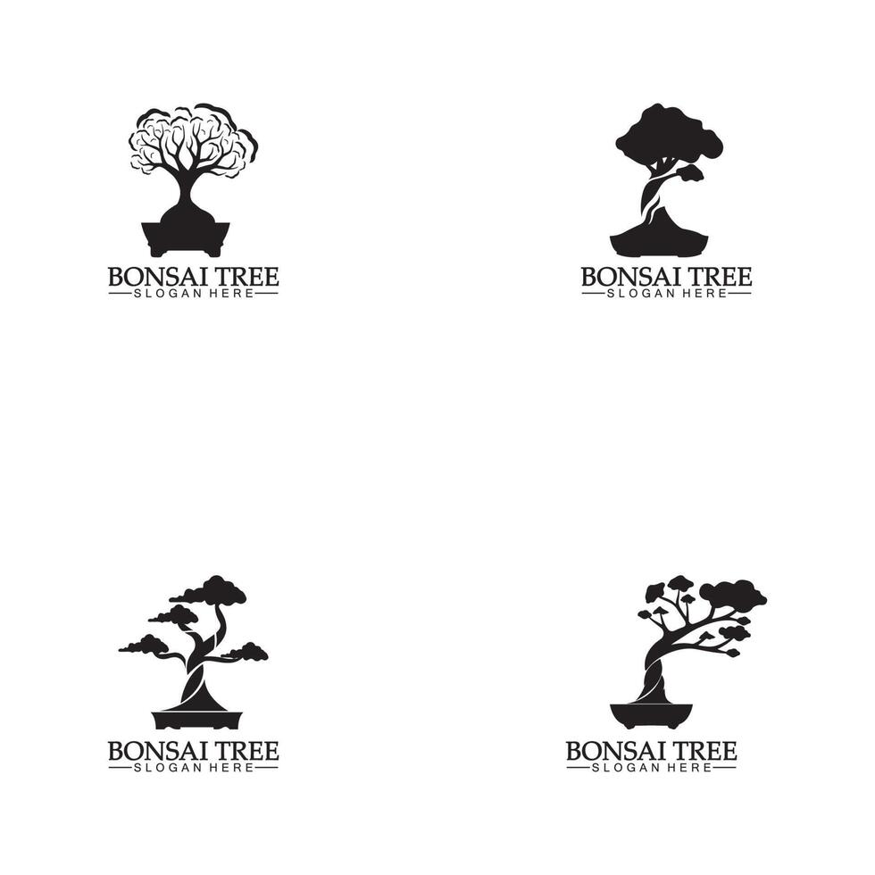 Bonsai logo design silhouette icon vector