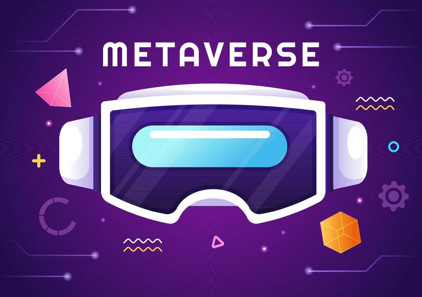 Metaverse Digital Virtual Reality Technology wears VR Glasses for Future Innovation and Communication in Hand Drawn Flat Cartoon Illustration vector
