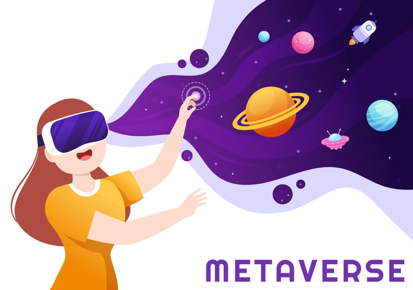 Metaverse Digital Virtual Reality Technology wears VR Glasses for Future Innovation and Communication in Hand Drawn Flat Cartoon Illustration vector