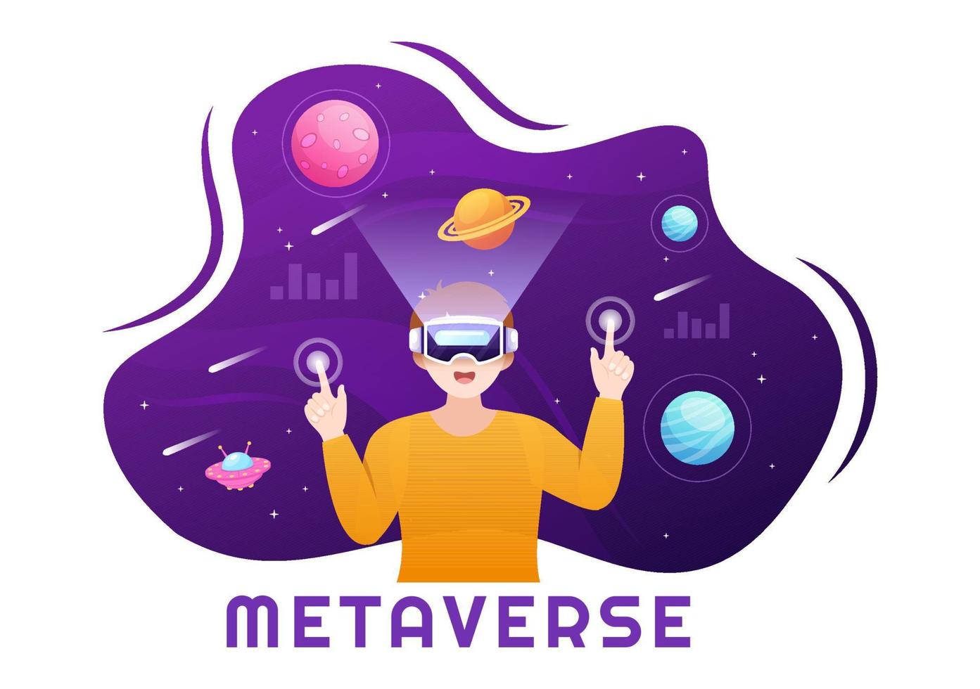 Metaverse Digital Virtual Reality Technology wears VR Glasses for Future Innovation and Communication in Hand Drawn Flat Cartoon Illustration vector