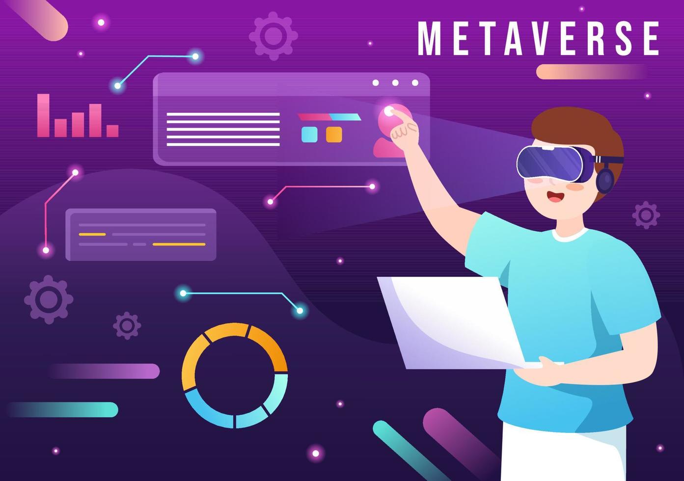 la tecnología de realidad virtual digital metaverse usa gafas vr para futuras innovaciones y comunicaciones en dibujos animados planos dibujados a mano vector