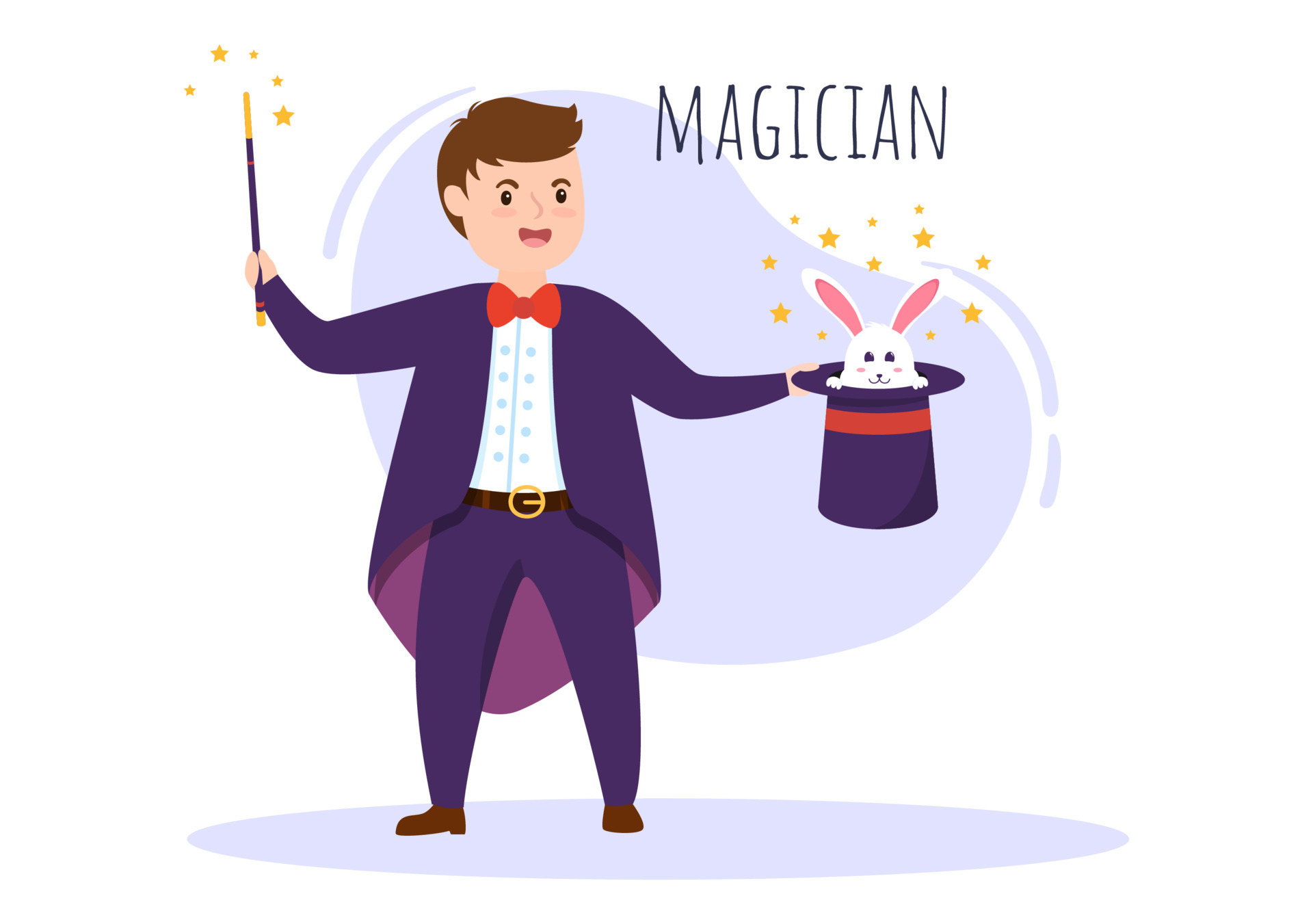 Magician Illusionist Conjuring Tricks and Waving a Magic Wand above his