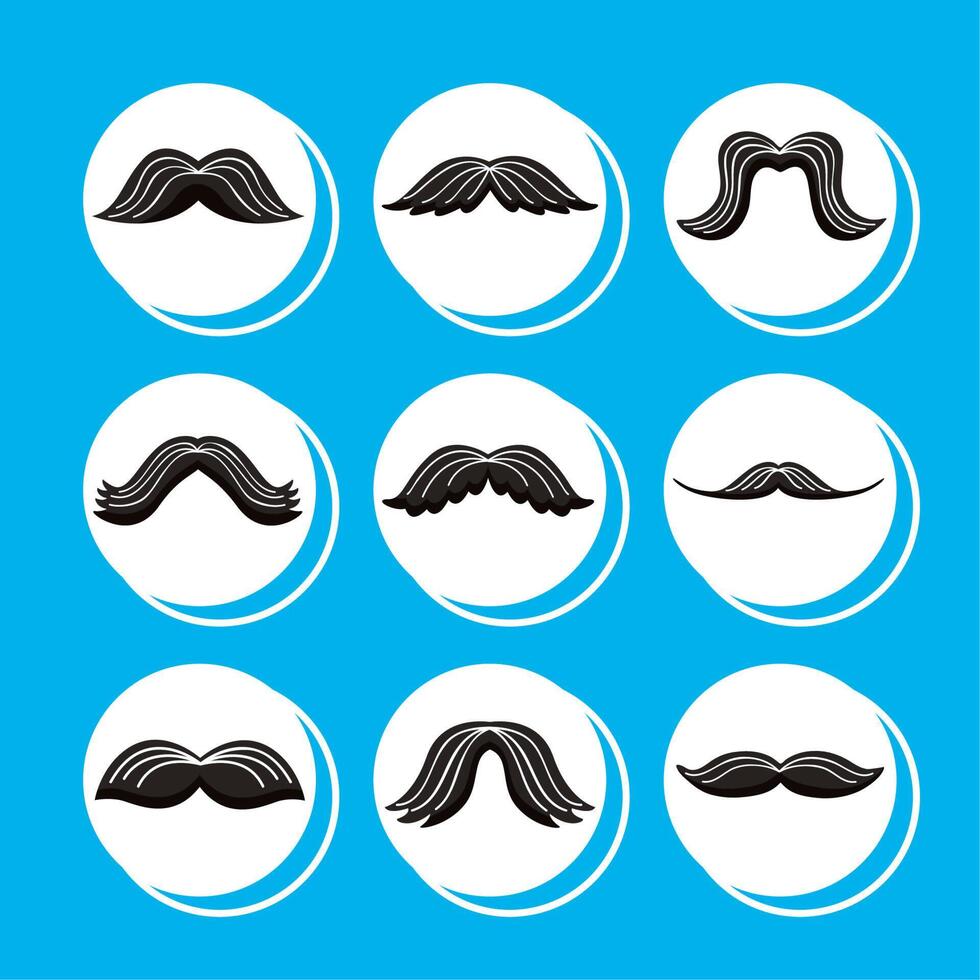 nine mustaches styles icons vector