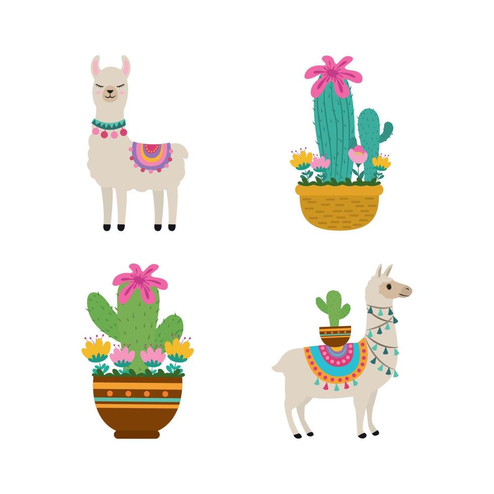 cute llama cactus vector