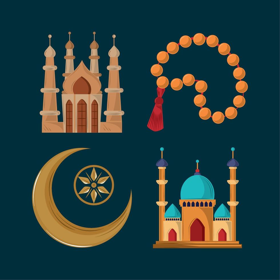 muslim icon set vector