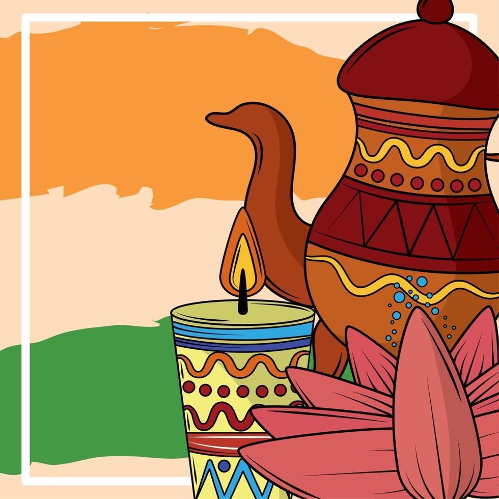teapot candle india flag vector