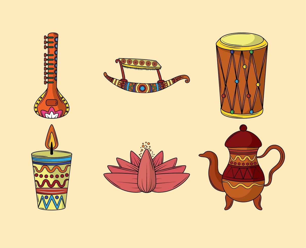 indian culture set icon vector