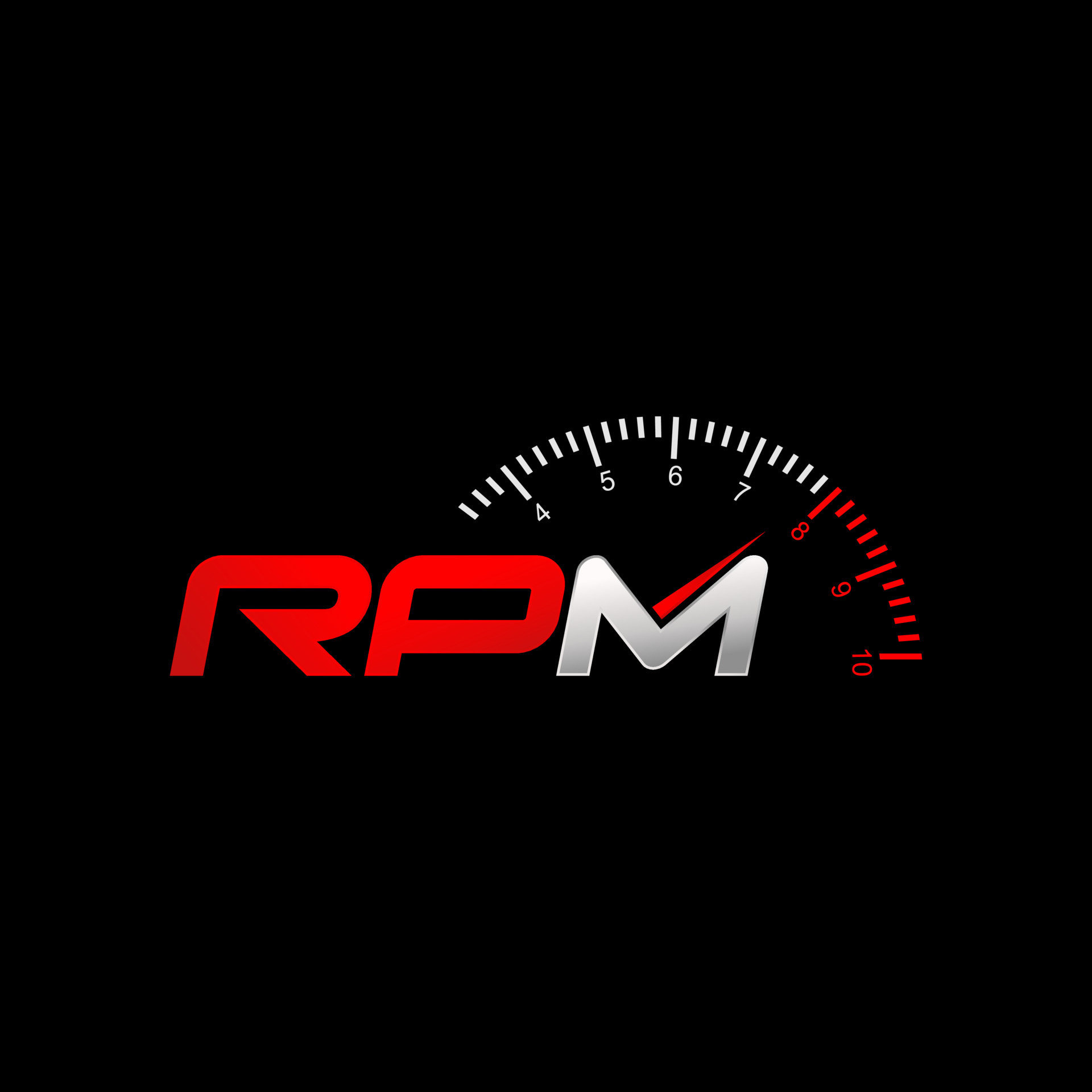 letra simple o palabra rpm fuente cursiva con imagen de aguja de