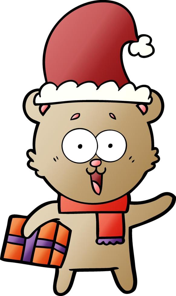 laughing teddy  bear with christmas present vector