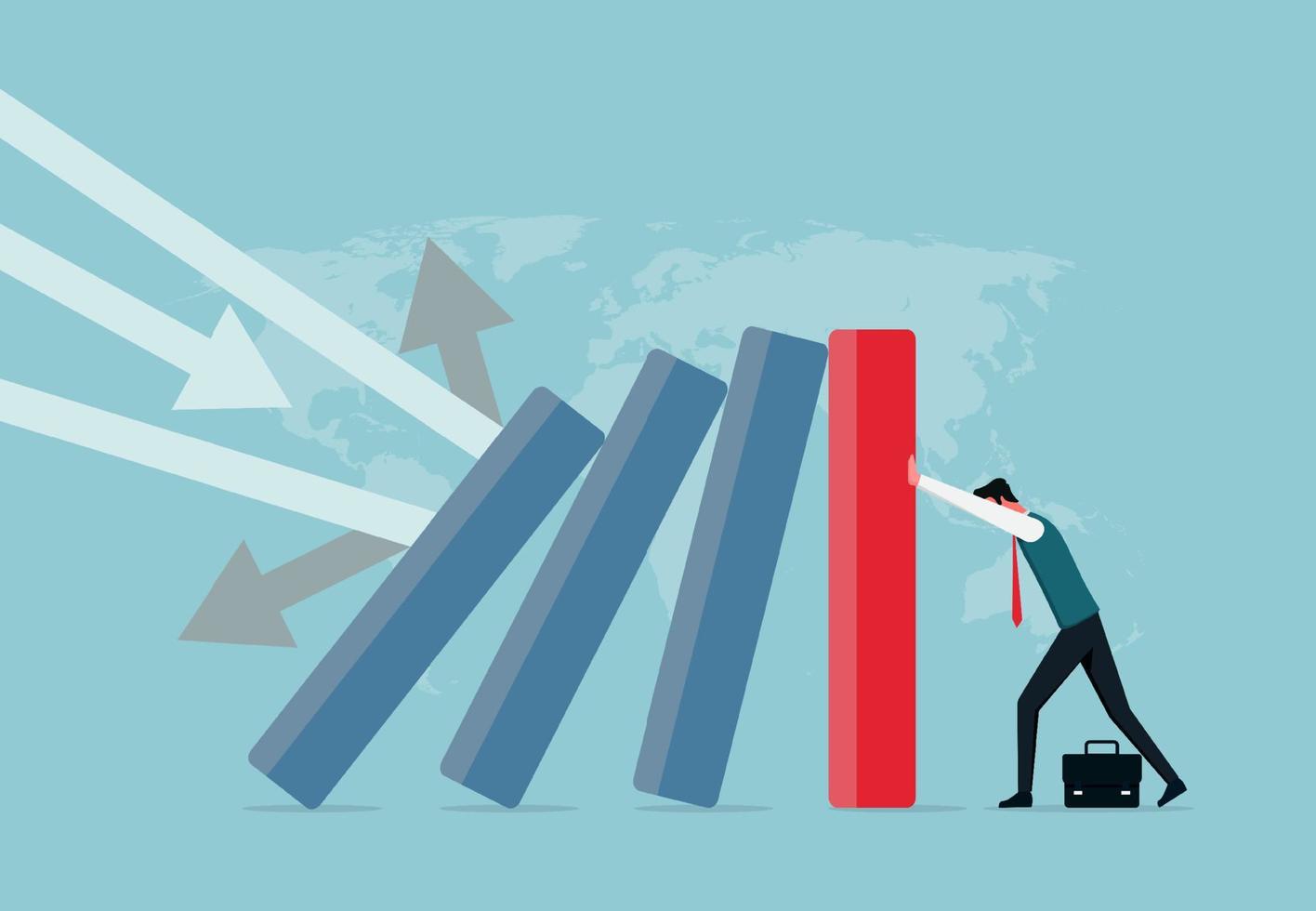 Company and business to survive concept, businessman leader help pushing bar graph falling in economic collapse vector