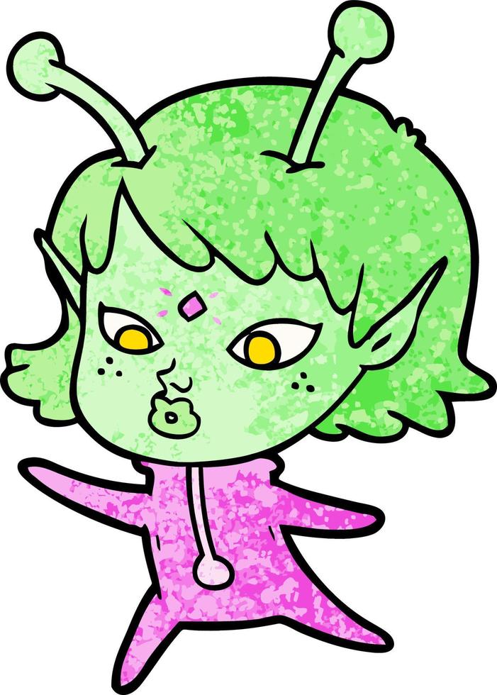 pretty cartoon alien girl vector