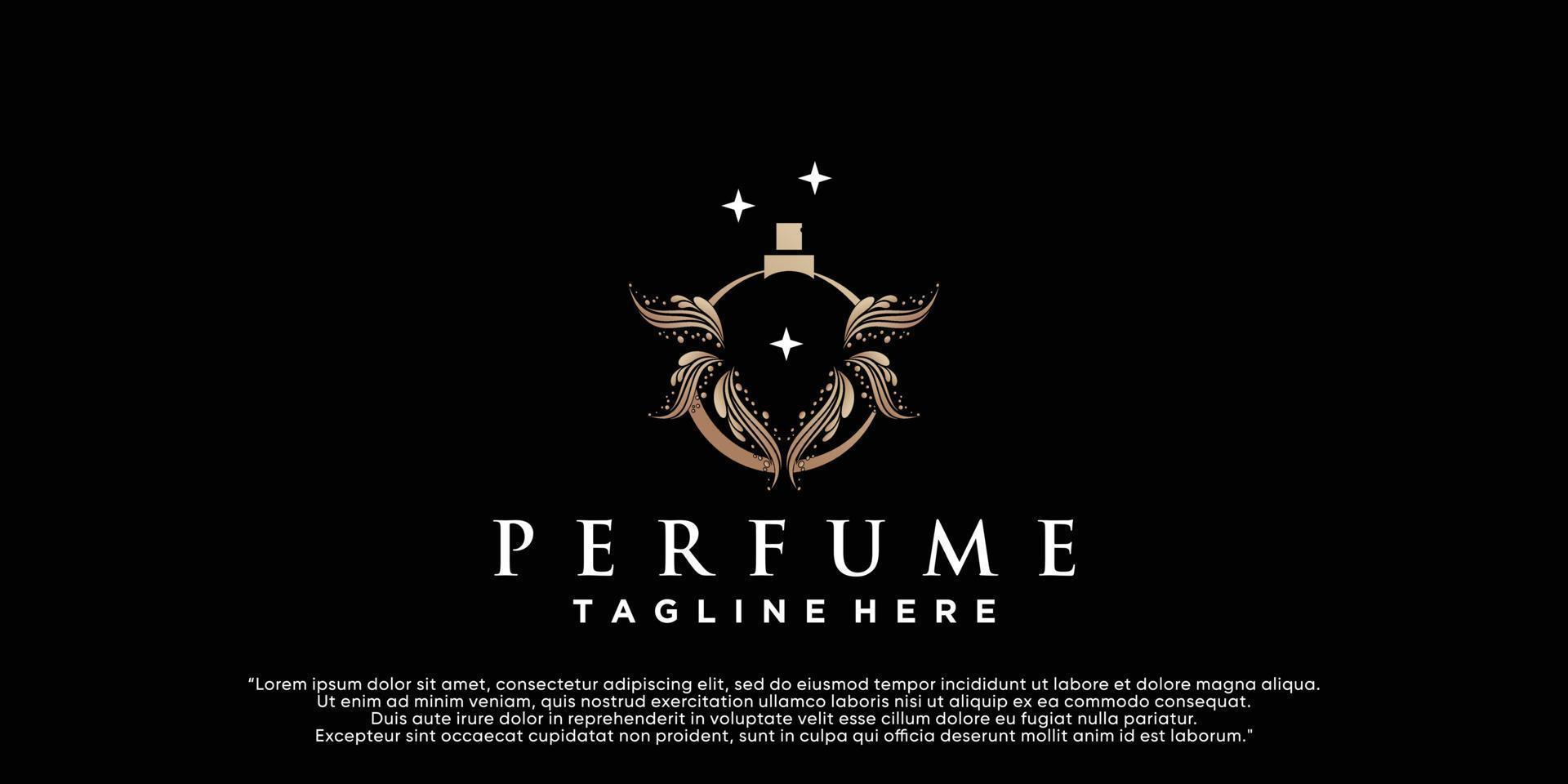 plantilla de logotipo de perfume de belleza femenina. fragancia de estilo lineal creativo, botella de spray, vector premium de diseño de lujo