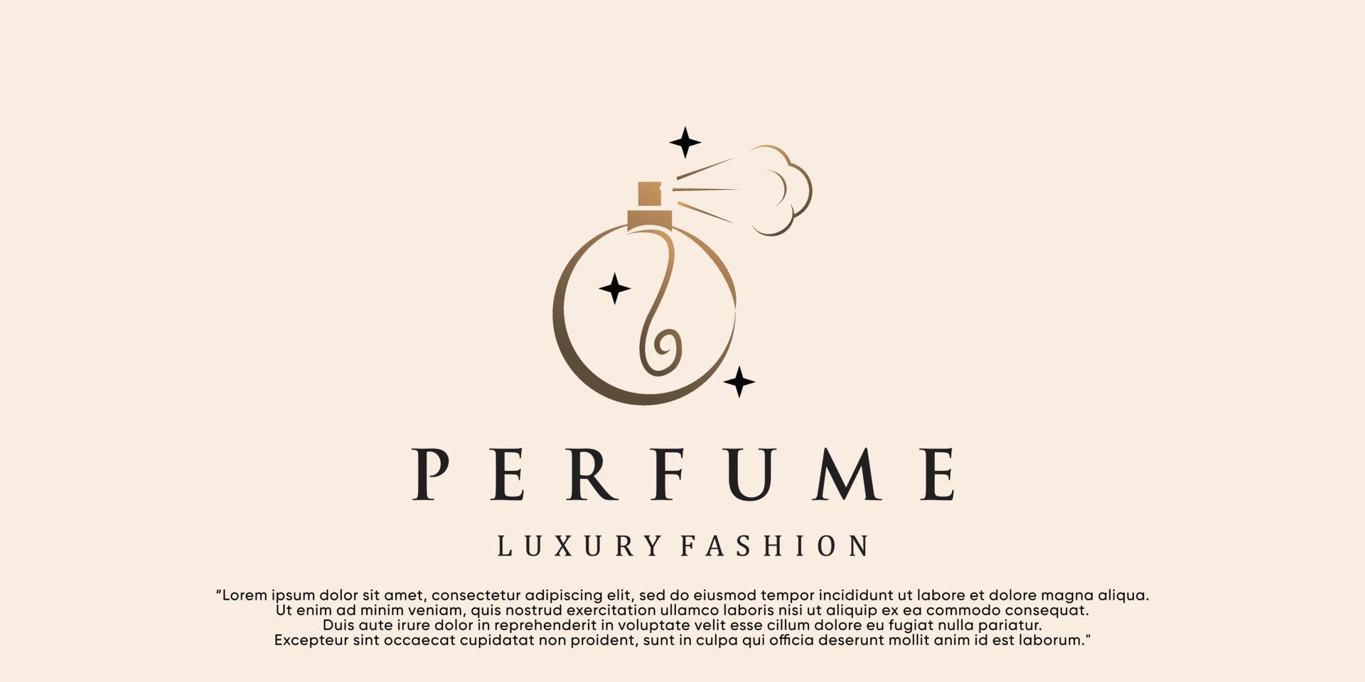 plantilla de logotipo de perfume de belleza femenina. fragancia de estilo lineal creativo, botella de spray, vector premium de diseño de lujo