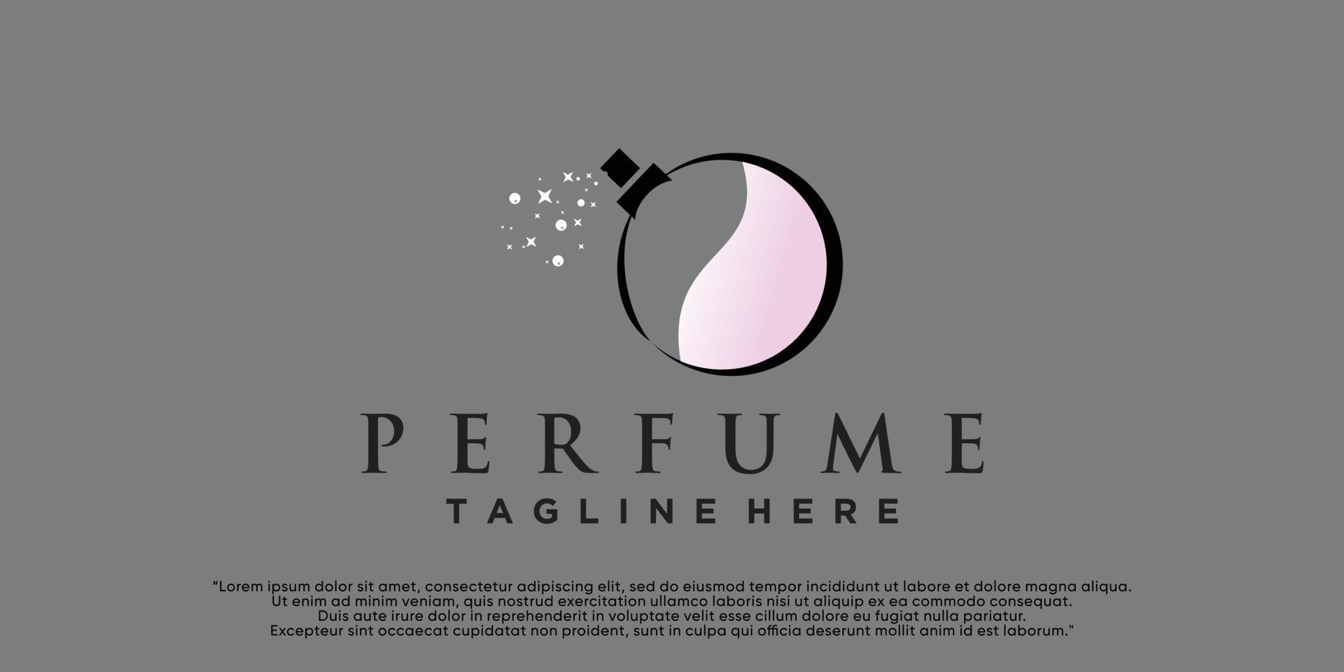 plantilla de logotipo de perfume de belleza femenina. fragancia de estilo lineal creativo, botella de spray, vector premium de diseño de lujo