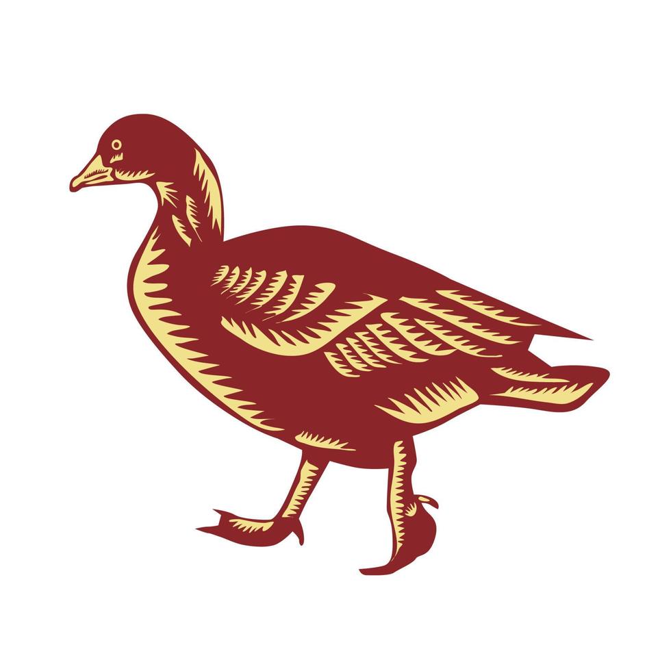 Duck Walking Side Woodcut vector