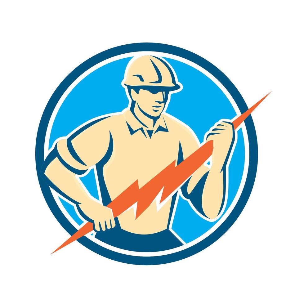 Electrician Holding Lightning Bolt Circle Retro vector