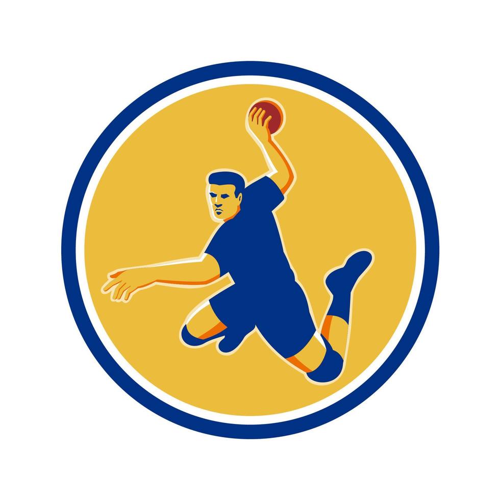 jugador de balonmano llamativo círculo retro vector