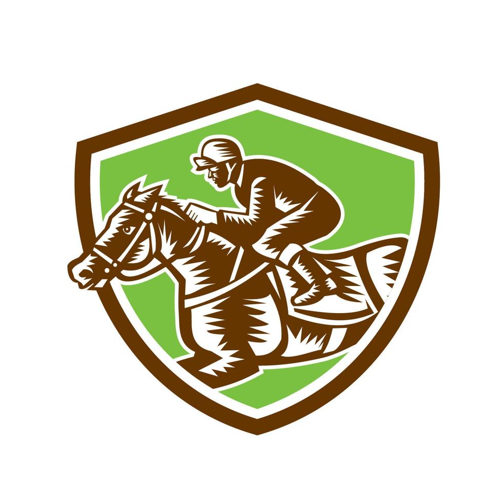 escudo de carreras de caballos jockey xilografía retro vector