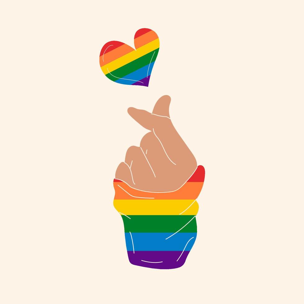 Hand showing lgbt heart. Vector in cartoon style. All elements are isolated