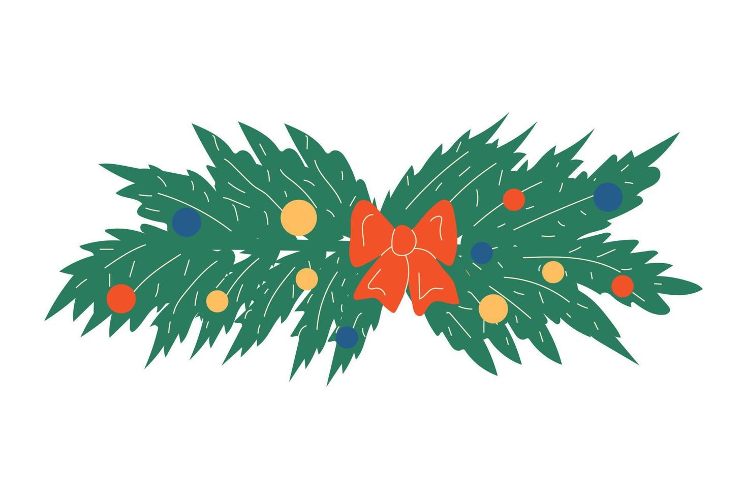 rama de árbol de navidad con bola de navidad. vector de icono, vector de imágenes prediseñadas, dibujado a mano