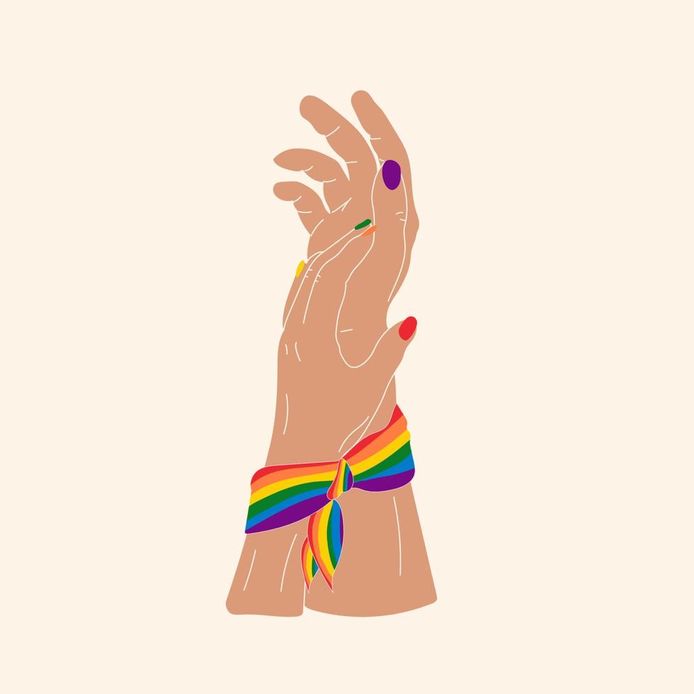 Hands tied up lgbt hearts. Vector in cartoon style. All elements are isolated