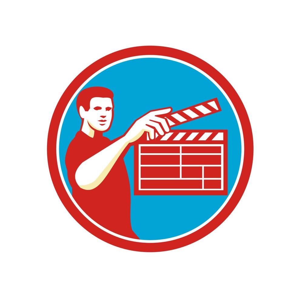 Film Crew Clapperboard Circle Retro vector