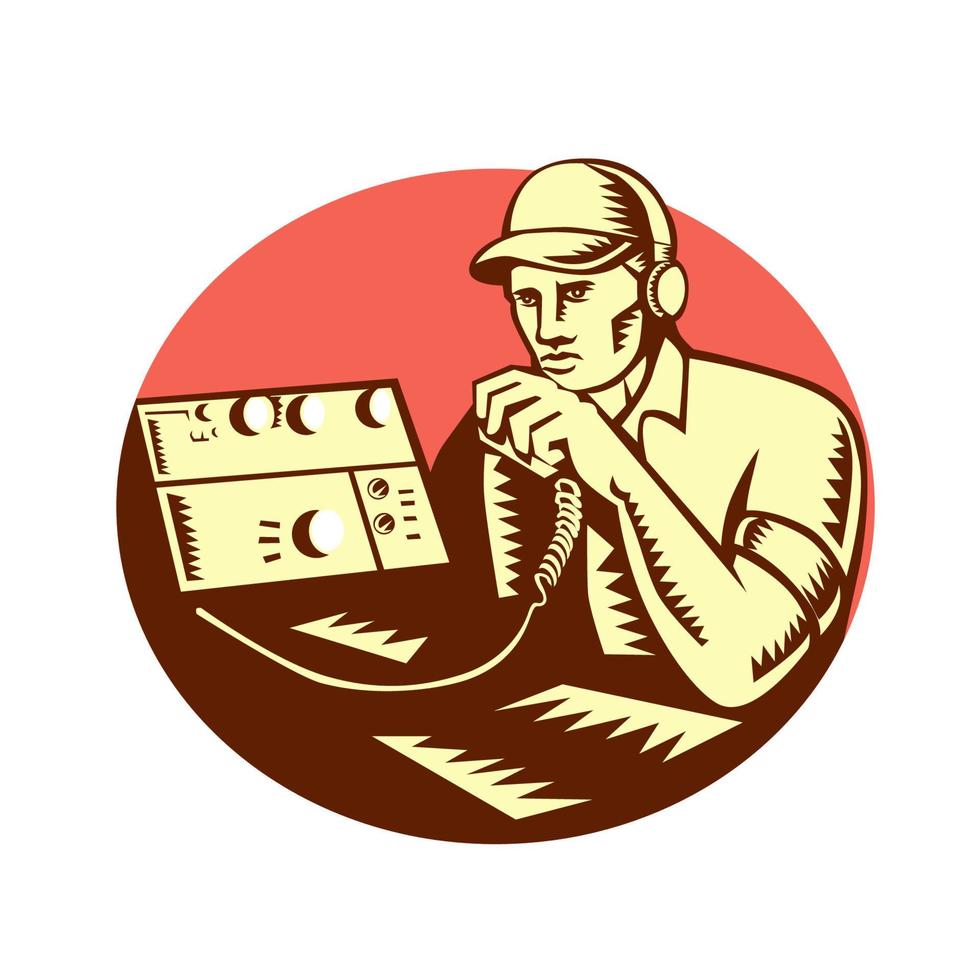 Ham Radio Operator Circle Woodcut vector