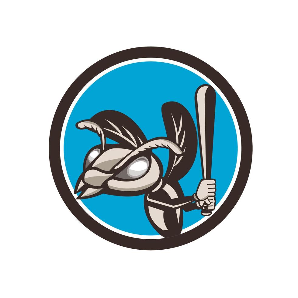 Hornet Baseball Player Batting Circle Retro vector