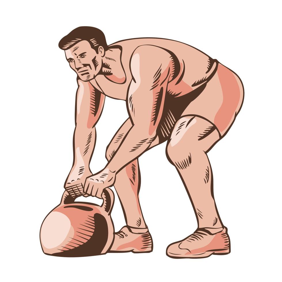 High Intensity Interval Training Kettlebell Etching vector