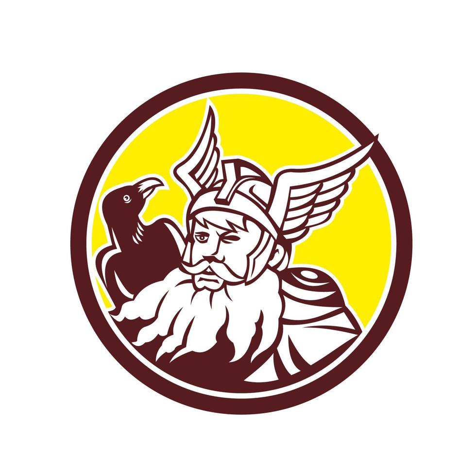 Norse God Odin Raven Circle vector