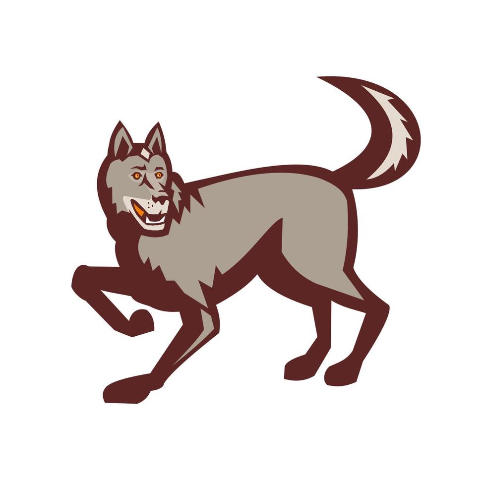 Gray Wolf Side View Retro vector