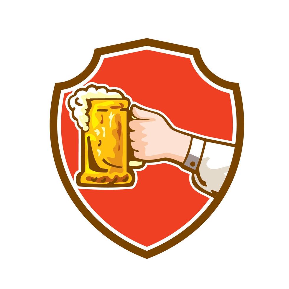 Hand Holding Mug Beer Crest Retro vector