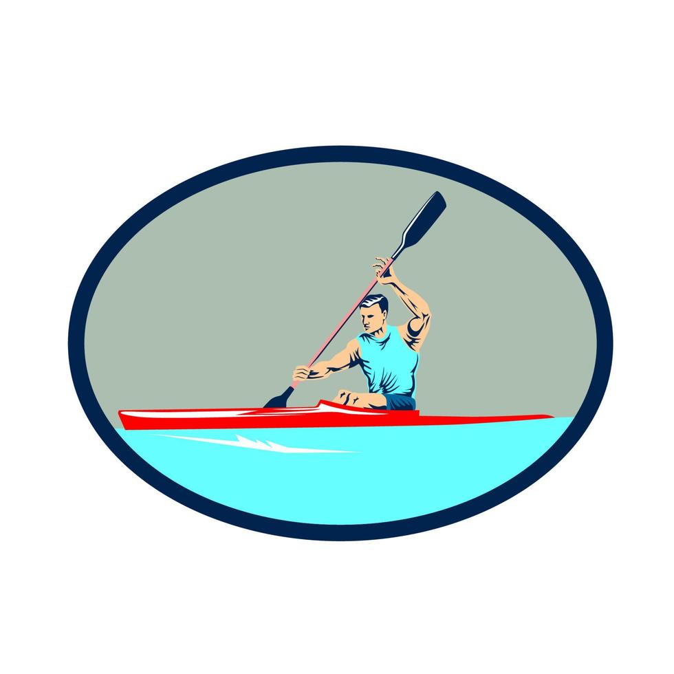 carreras de kayak canoa sprint oval retro vector