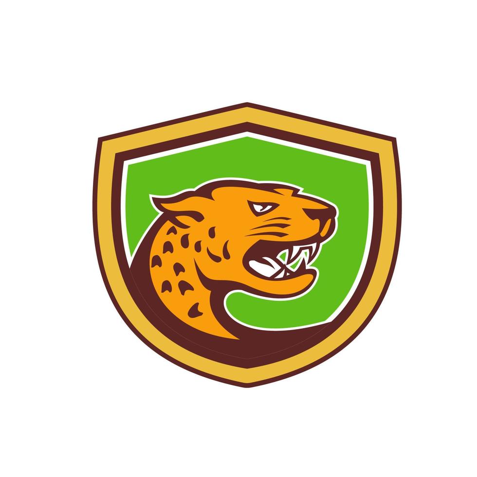 jaguar cabeza lado gruñido escudo retro vector