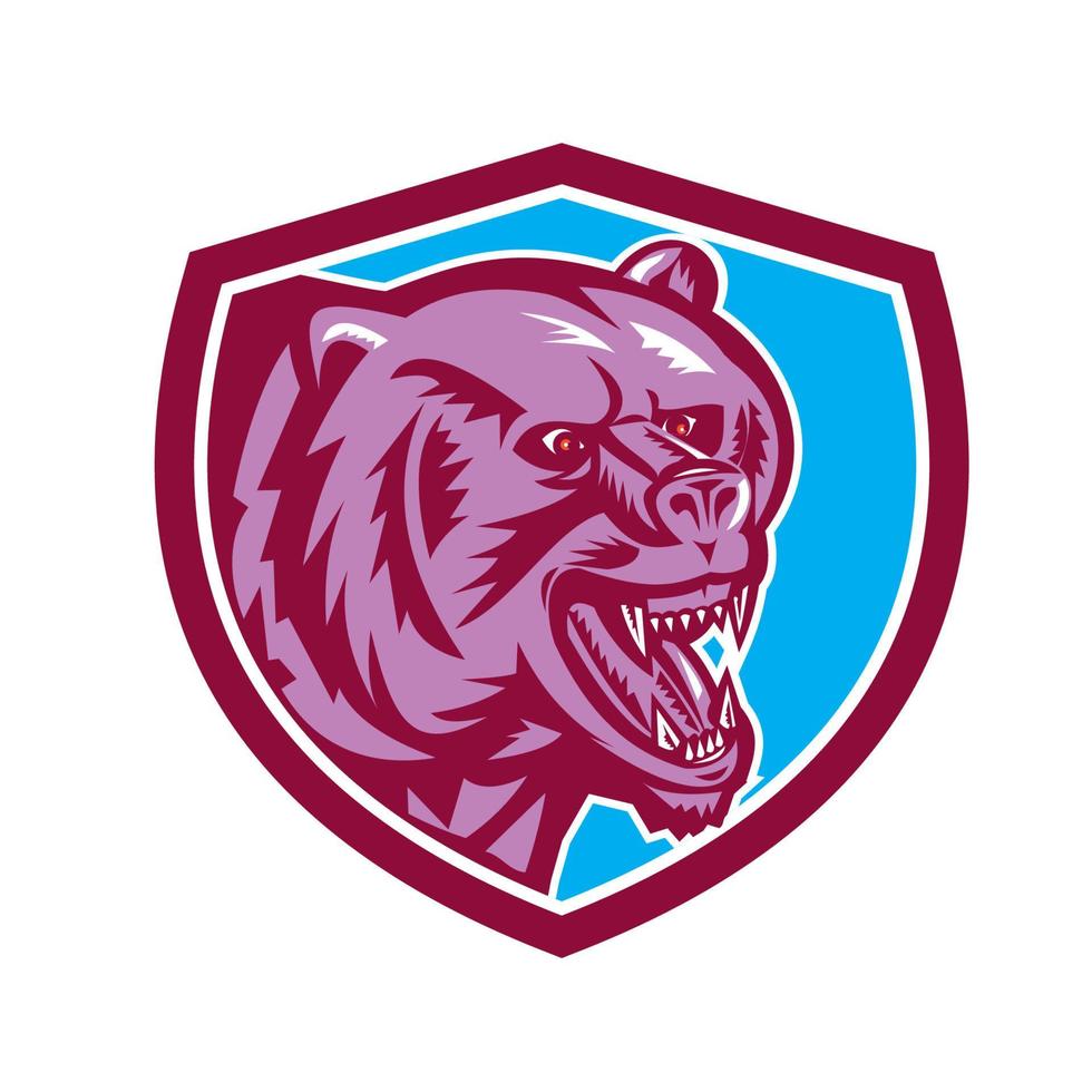 Grizzly Bear Angry Head Shield Retro vector