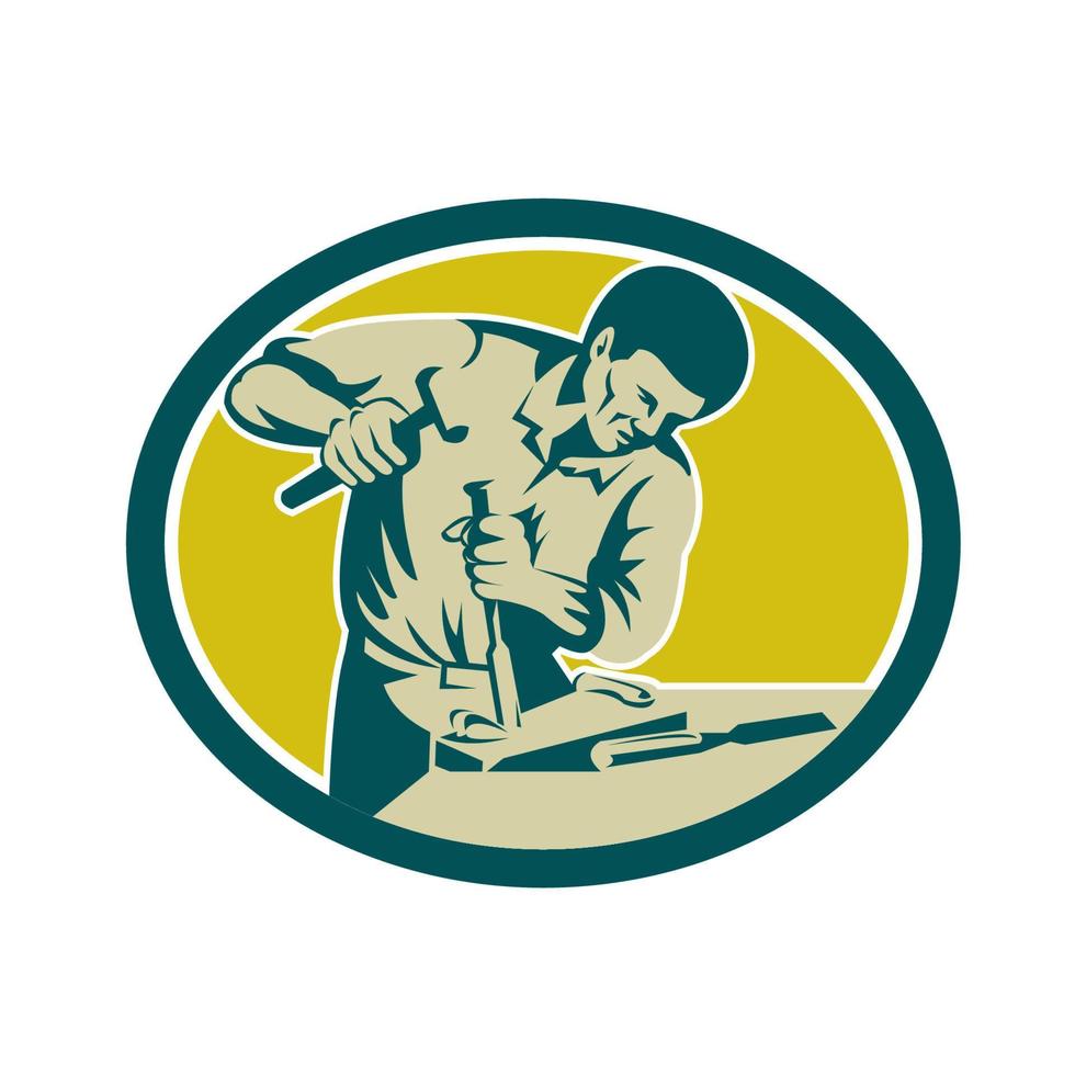 Carpenter Hammer Chisel Chiseling Retro 12391384 Vector Art at Vecteezy