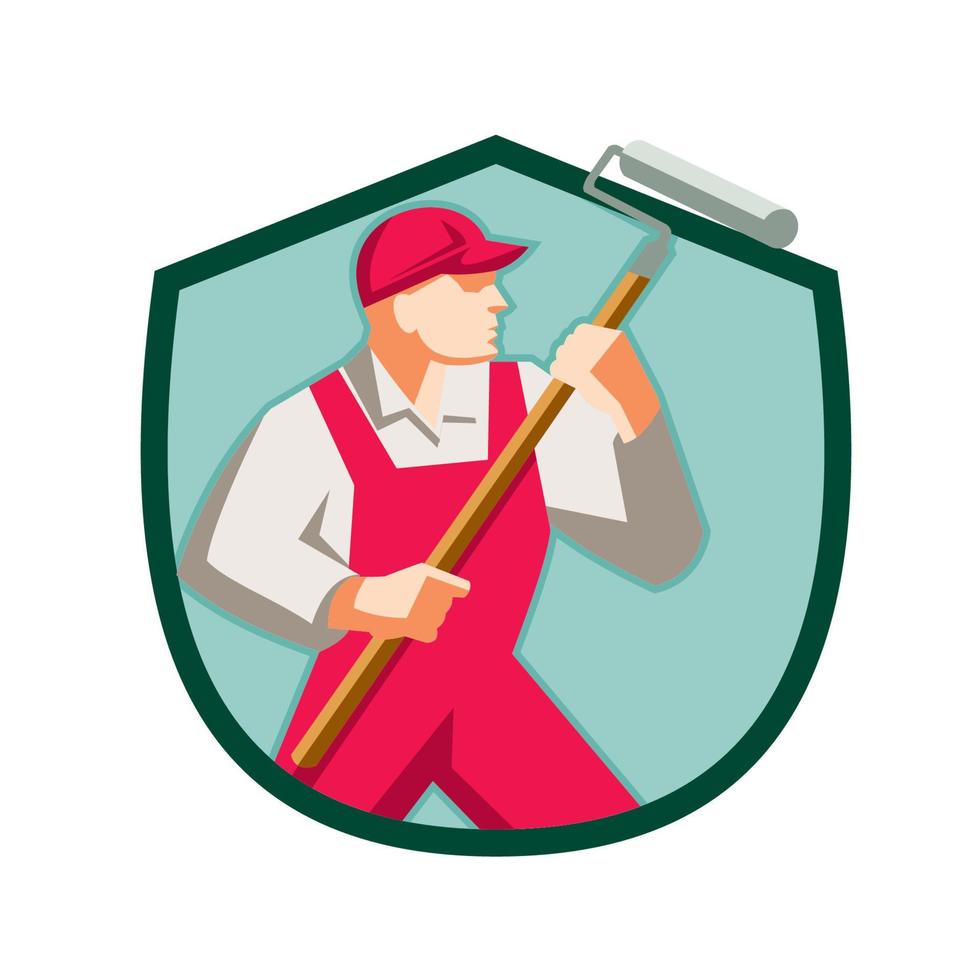 House Painter Holding Paint Roller Shield Retro vector