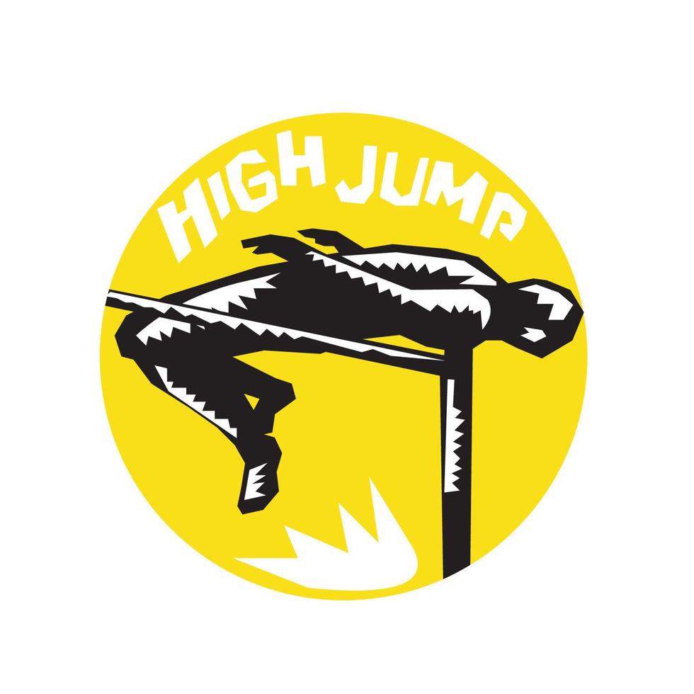 Track and Field Athlete High Jump Woodcut vector