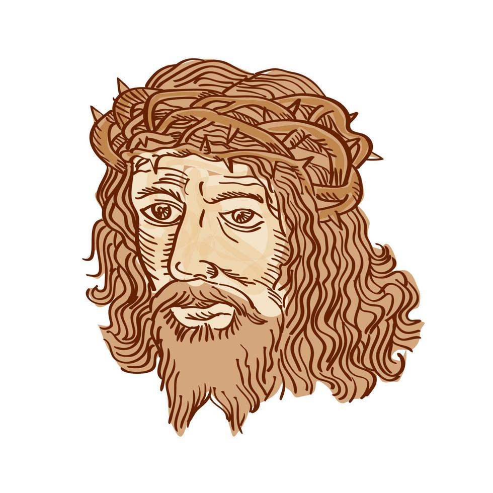 Jesus Christ Face Crown Thorns Etching vector