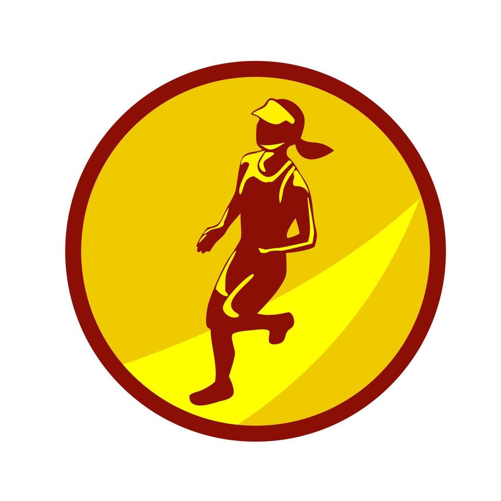 Female Marathon Runner Circle Retro vector