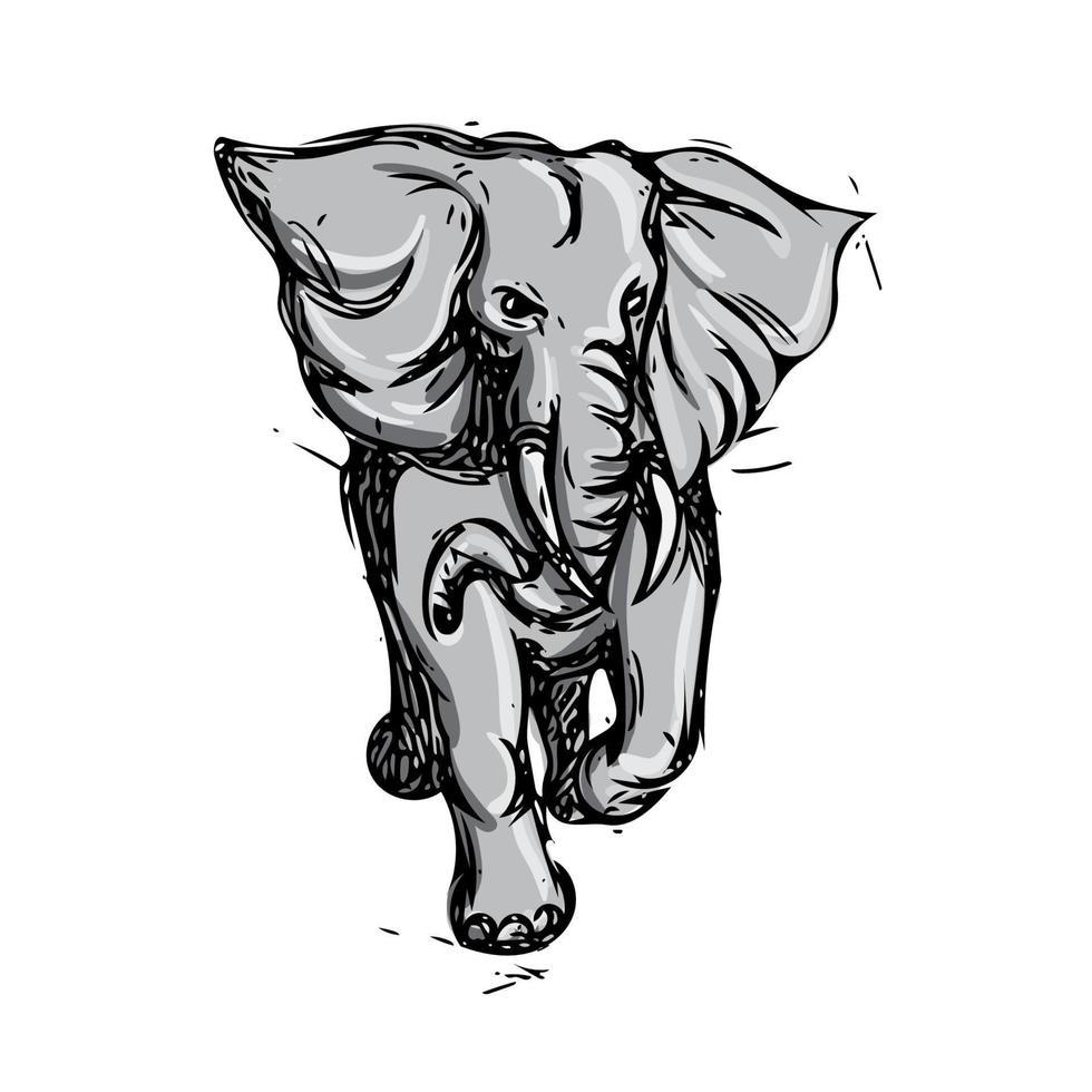 Elephant Rampaging Isolated Drawing vector